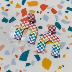 Rainbow Checkered Earrings